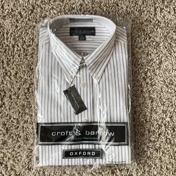 croft and barrow oxford dress shirt Croft & Barrow Men's 16 34/35 Collared Long Sleeve Oxford Shirt Yellow Striped